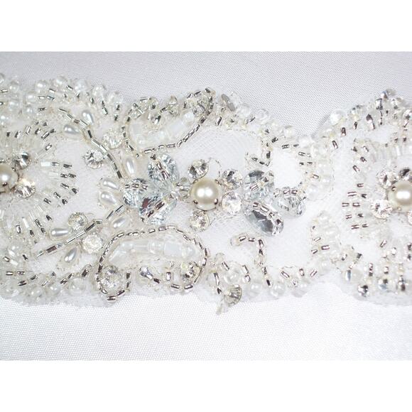 Beaded bridal belt, rhinestone bridal wedding dress belt bridal beaded sash - Picture 3 of 7